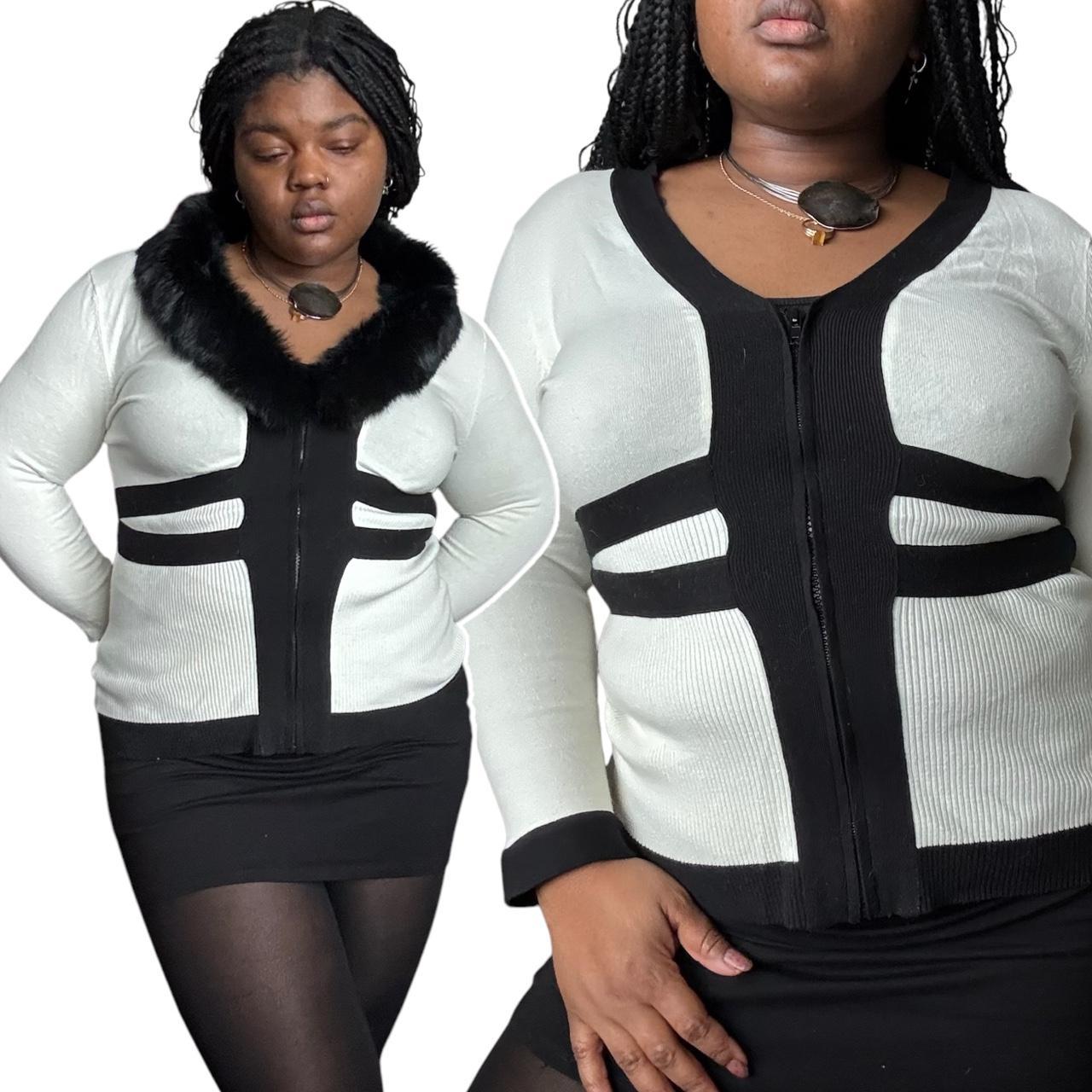 00s era Black and White Fur Collar Cardigan