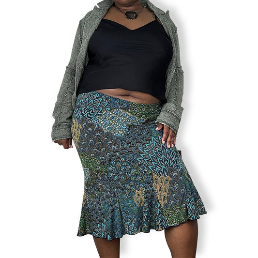 00s Peacock Midi Skirt