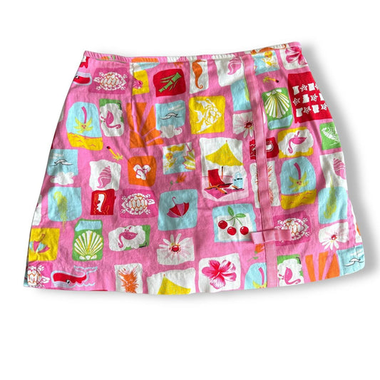 00s Pink Vacation Patchwork Printed Mini Skirt