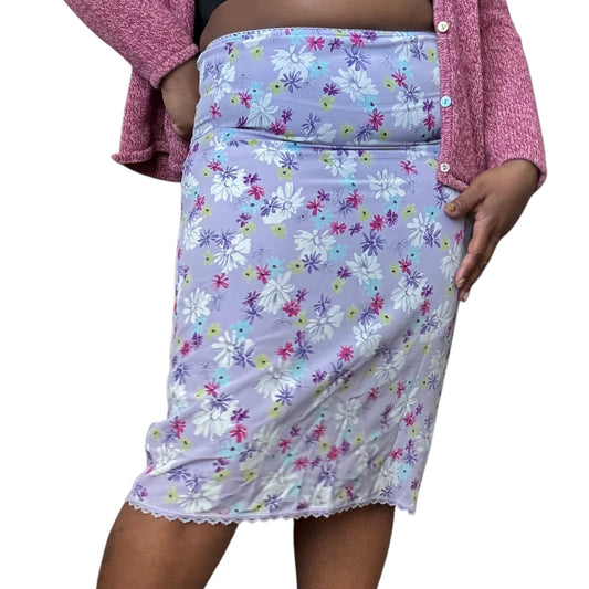 00s Purple Floral Midi Skirt
